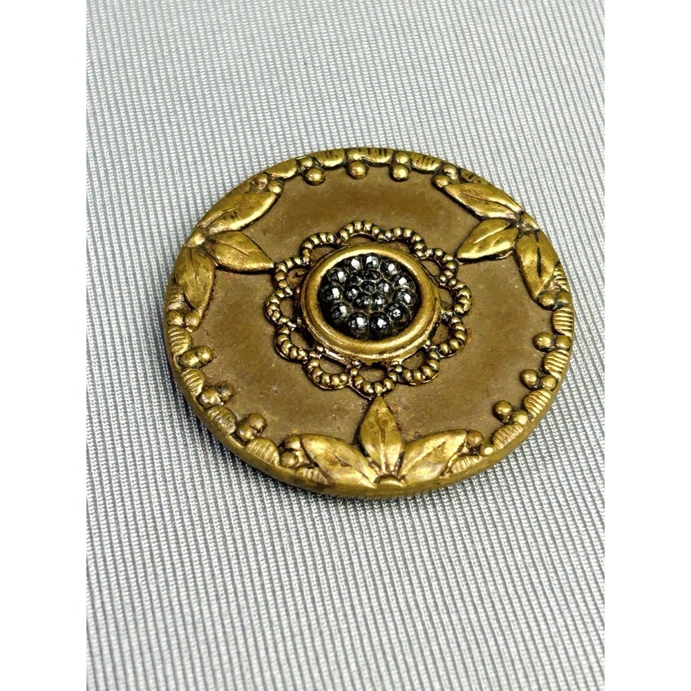 Vintage Leaf Design Large Metal Marcasite Style Buttons Set Of 2 READ - Picture 3 of 14